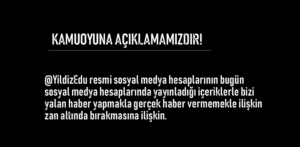 YTÜ Resmi Sosyal Medya Hesaplarının Bizi Zan Altında Bırakmaları Hk. Kamuoyu Açıklaması!