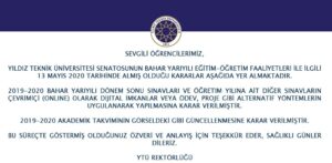 Yıldız Teknik Üniversitesi 2020 Bahar Dönemi Güncel Akademik Takvimi Yayınlandı!