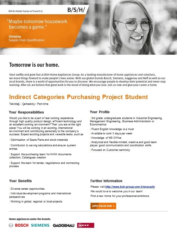 Indirect Categories Purchasing Project Student BSH EV ALETLERİ SAN.VE